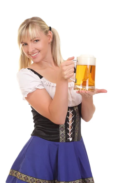 Young attractive woman holding a beer — Stock Photo, Image