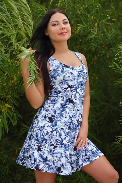 Sexy jeune femme en robe dans l'herbe — Photo