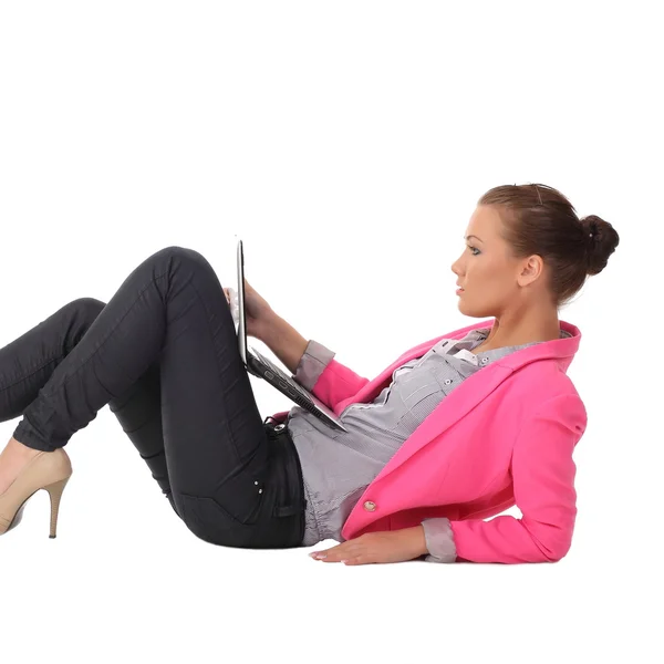 Girl working on laptop — Stock Photo, Image