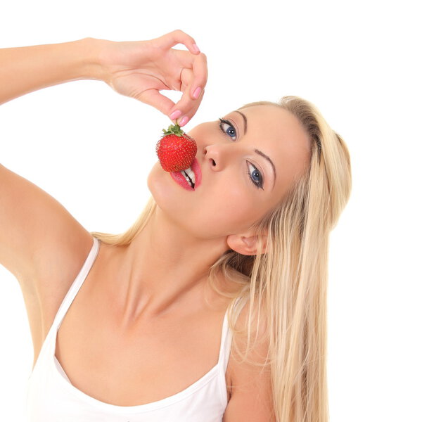 beautiful young blond woman with strawberry