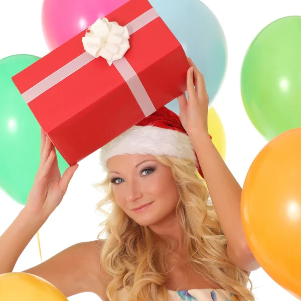 Mujer de Navidad con caja de regalos — Foto de Stock