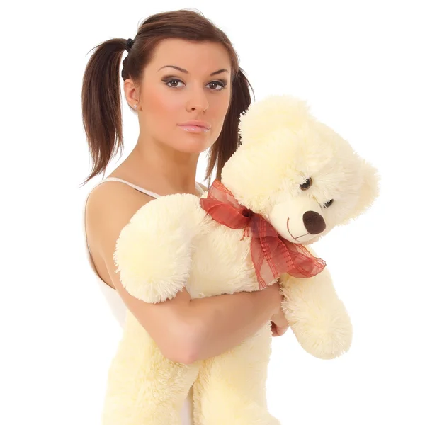 Fille sexy en lingerie avec un ours en peluche — Photo