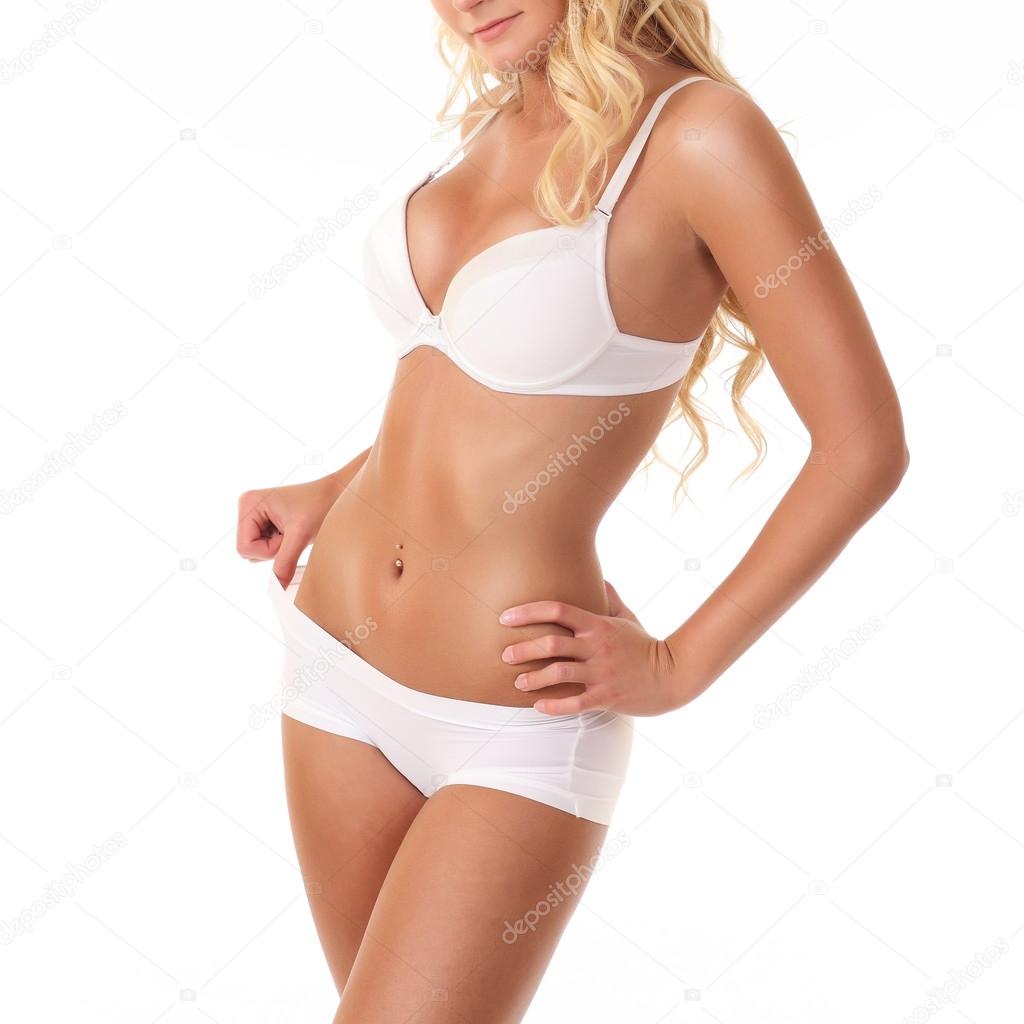 woman with a sexy body in white underwear