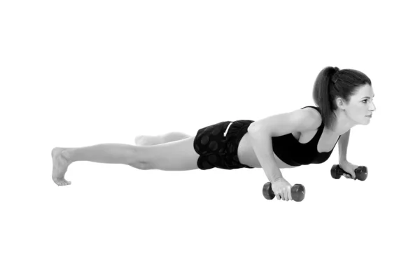 Femme exercice fitness entraînement push ups — Photo