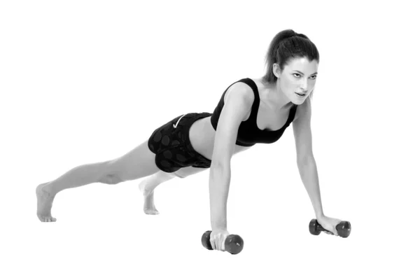 Женщина упражнения фитнес отжимания — стоковое фото