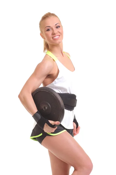 Girl with weights of the rod — Stock Photo, Image