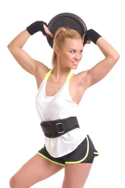 Girl with weights of the rod — Stock Photo, Image