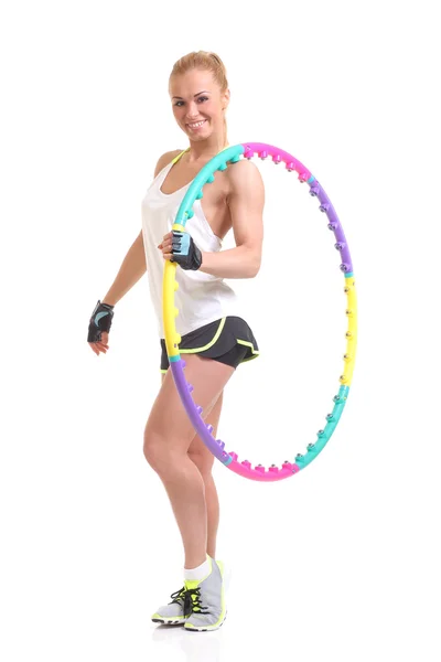 Hula hoop tutan kadın — Stok fotoğraf