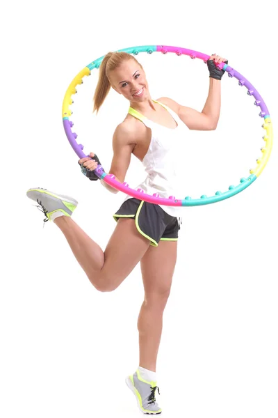 Femme tenant hula hoop — Photo