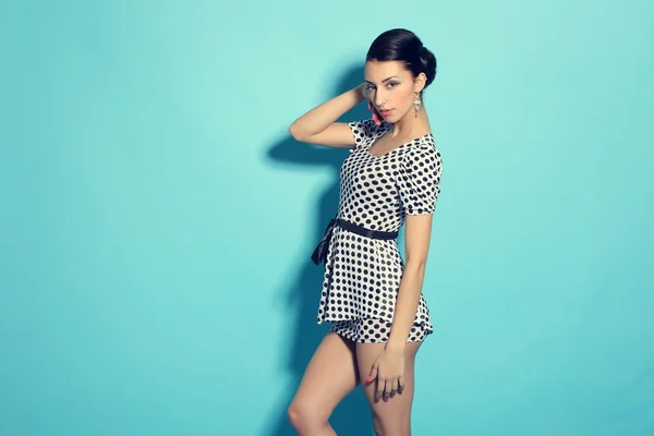 Girl in polka dot dress — Stock Photo, Image