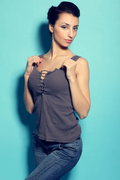 Girl in black bra and blue jeans Stock Photo by ©zhagunov 125591666