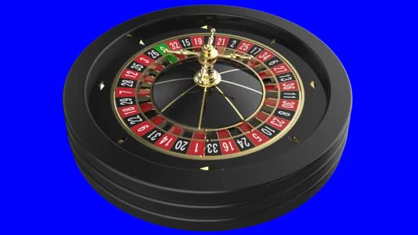 Casino roulettewiel geïsoleerd op blauwe achtergrond — Stockvideo