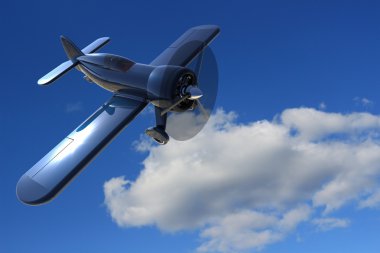 Pervaneli uçak gökyüzüne karşı. 3D render