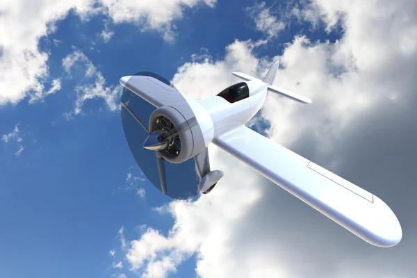 Pervaneli uçak gökyüzüne karşı. 3D render — Stok fotoğraf