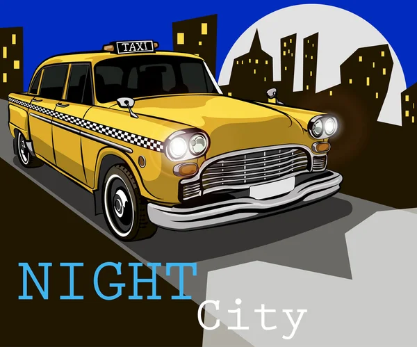 Taxi på bakgrunden av natt staden — Stock vektor