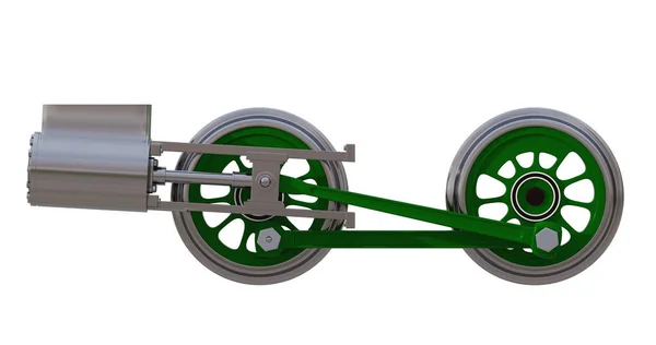 De wielen van de locomotief. 3D-weergave — Stockfoto