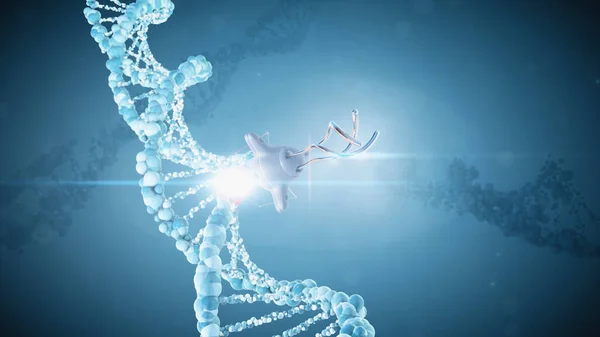 医療用ナノボットは損傷したDNAの一部を修復する。3Dレンダリング. — ストック写真