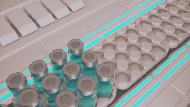 Máquina automática de fábrica para llenar viales con vacunas y medicamentos 3D — Vídeos de Stock