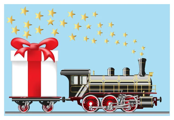 Buharlı lokomotif hediyeler ile — Stok Vektör