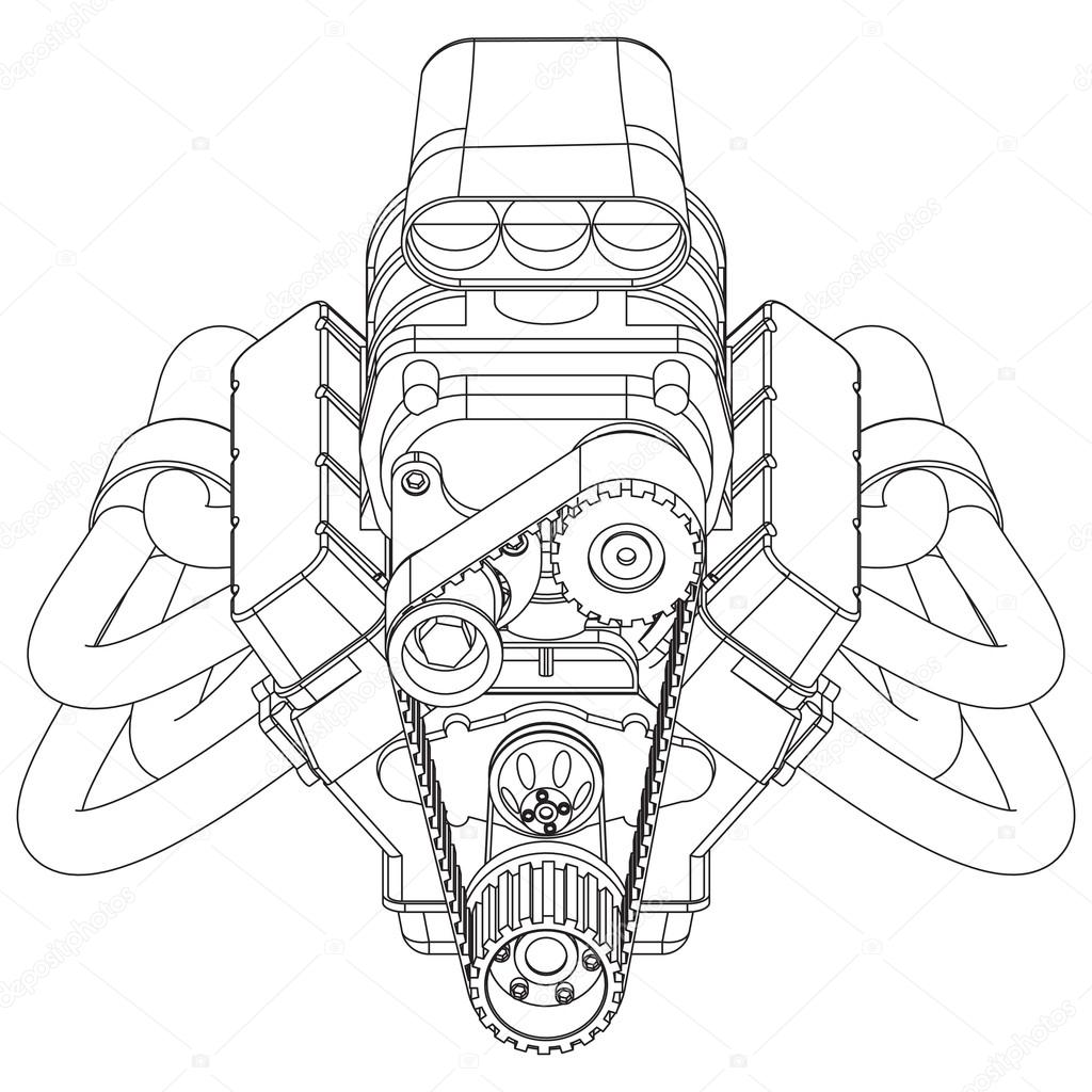 Engine Block Sketch Vector Rendering Of 3d Drawn Draw Auto Vector