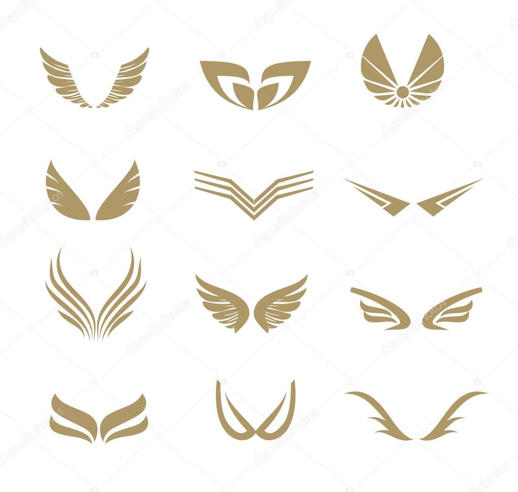 Collection of wings, logo symbol isolated on white, vector