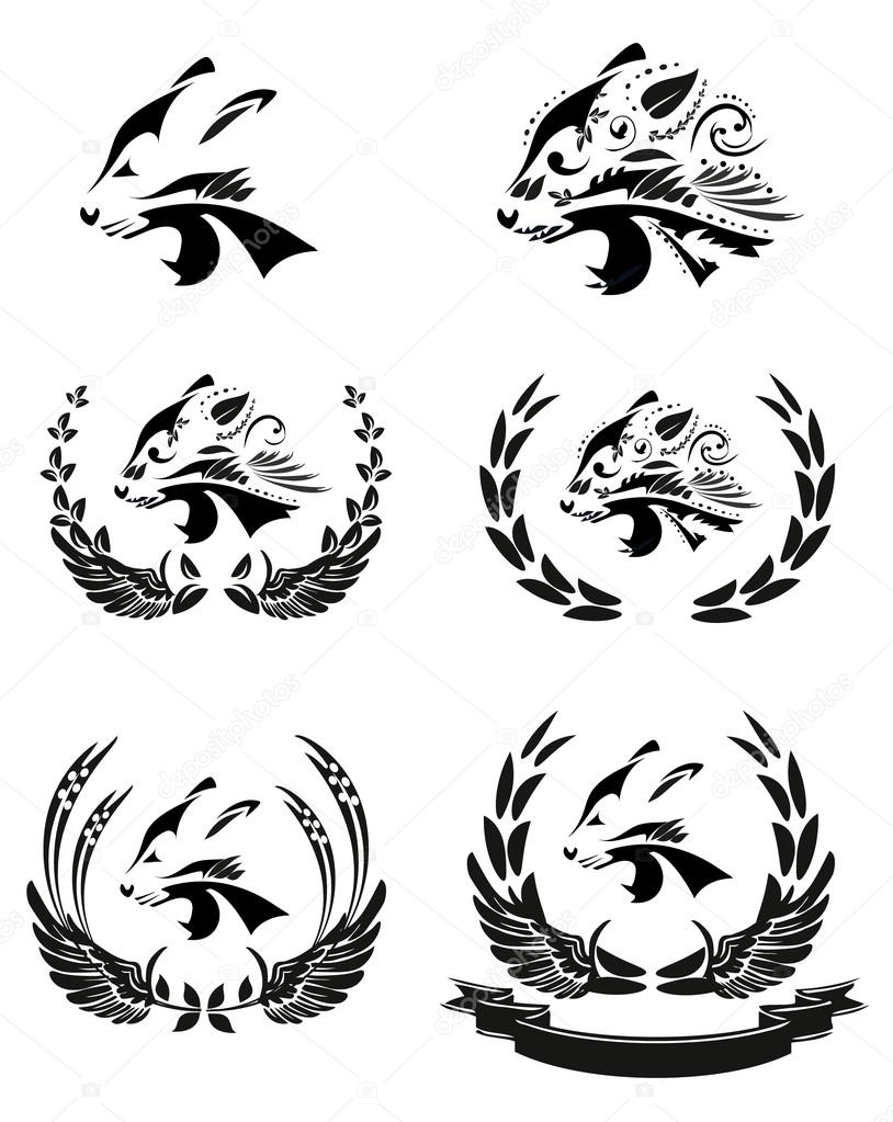 Collection of black floral silhouettes of panther head