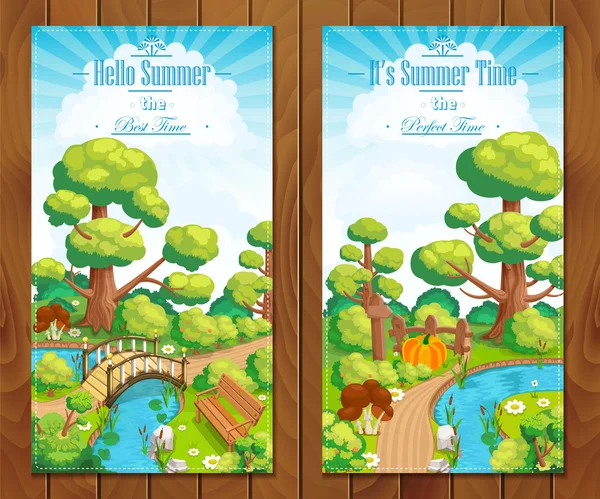 Summer vacation landscapes vertical banners vector illustration — Stock Vector