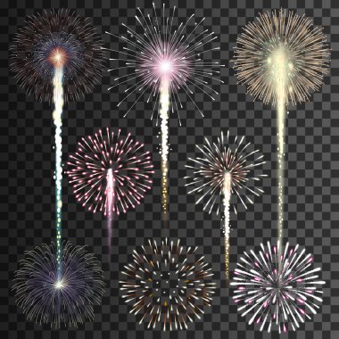 Şeffaf arkaplanda izole edilmiş vektör havai fişekleri