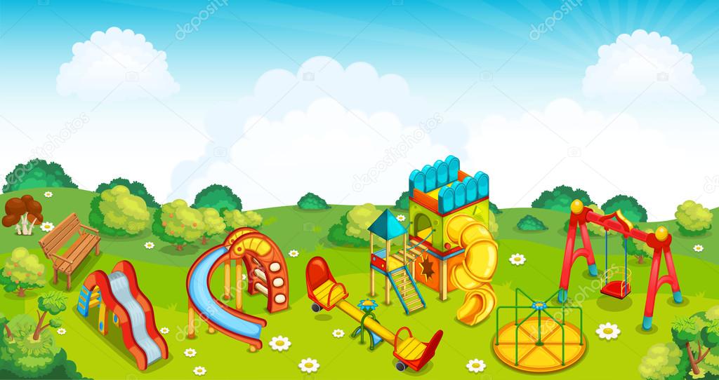 Playground on the meadow. Vector illustration.