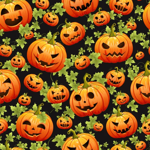 Naadloze Halloween Patroon Met Pompoenen Zwarte Achtergrond Vector Illustratie — Stockvector