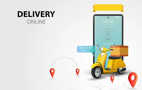 Serviço Entrega Line Por Scooter Site Compras Celular Conceito Ordem — Vetor de Stock