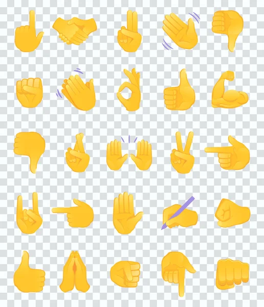 Mano Gesto Emojis Colección Iconos Apretón Manos Bíceps Aplausos Pulgar — Vector de stock