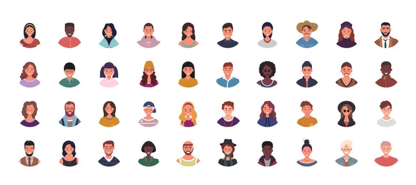 Set Van Verschillende Mensen Avatars Vector Illustratie Multiethnic Gebruikersportretten Verschillende — Stockvector