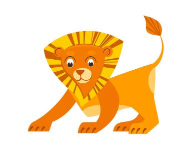 Düz stil içinde şirin bir aslan. ABC kitabı için Afrika hayvanı. Vektör illüstrasyonu