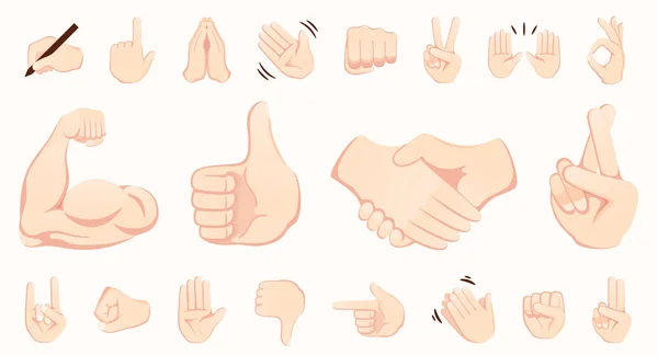 Mano Gesto Emojis Colección Iconos Apretón Manos Bíceps Aplausos Pulgar — Vector de stock