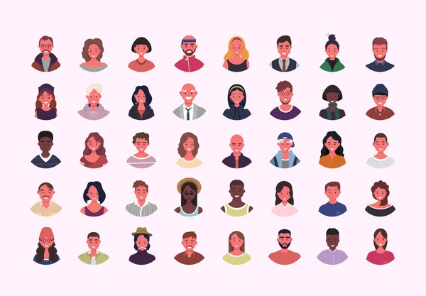 Set Van Verschillende Mensen Avatars Vector Illustratie Multiethnic Gebruikersportretten Verschillende — Stockvector