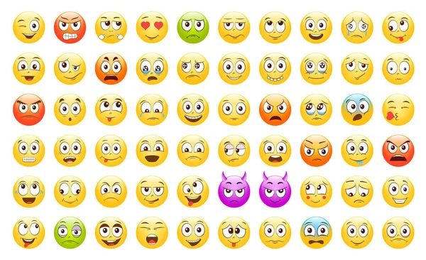 Set Emoticons Emoji Icone Del Sorriso Illustrazione Vettoriale Isolata Sfondo — Vettoriale Stock