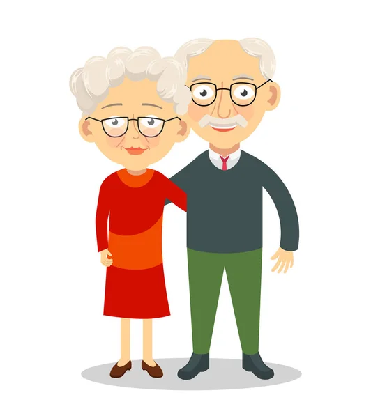 Pasangan Tua Berdiri Dan Memeluk Karakter Kakek Nenek Ilustrasi Vektor - Stok Vektor