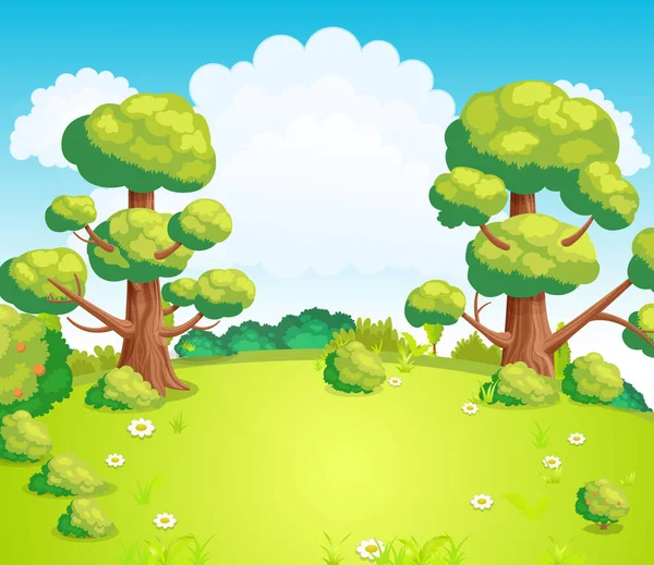 Parkın ortasında yeşil çimenler ve çiçek vektör illüstrasyonuyla