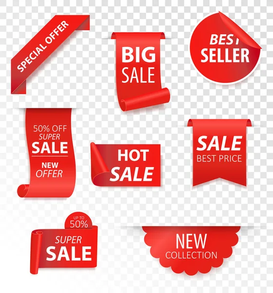 Prislappar Röda Banderoller Försäljning Marknadsföring Webbplats Klistermärken Nya Erbjudande Badge — Stock vektor