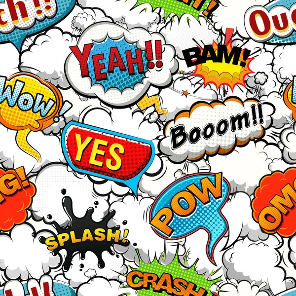 Цветные Комиксы Бесшовный Рисунок Яркими Пузырьками Речи Векторной Иллюстрации — стоковый вектор