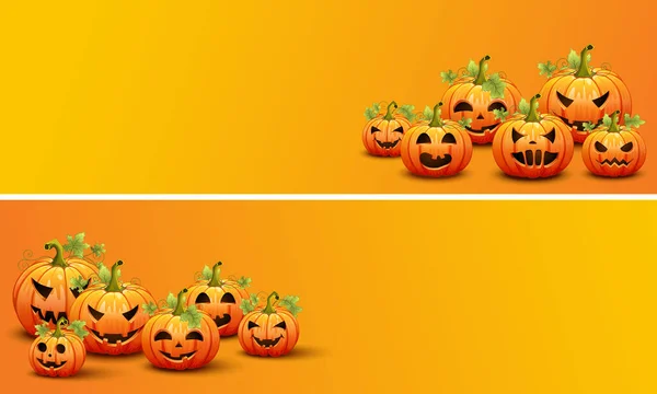 Halloween Gelbe Banner Mit Niedlichen Kürbissen Vektorillustration — Stockvektor