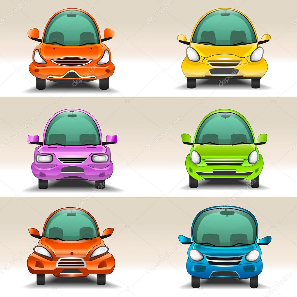 Colorful cartoon cars  front view