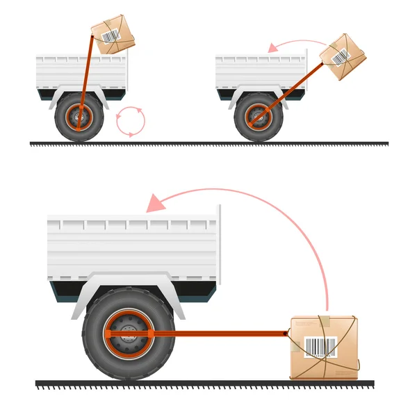 Η φόρτωση των εμπορευμάτων στο φορτηγό με τη βοήθεια των τροχών — Διανυσματικό Αρχείο