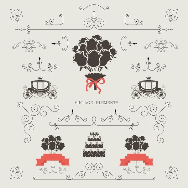 Set of vintage elements, design, wedding invitation, frame, borders vector — Stock Vector