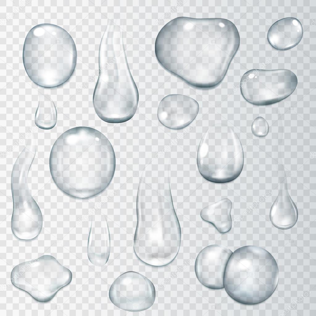 Realistic shining water drops and drips vector illustration