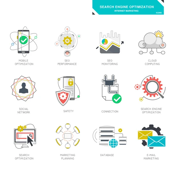 Seo internet marketing icons, modernes flaches design vektorillustration — Stockvektor