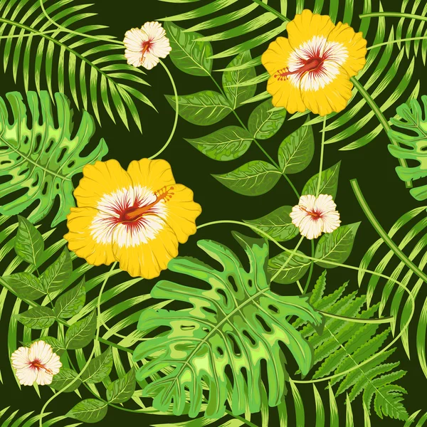 Egzotik tropik ile Seamless Modeli bırakır ve vektör çiçek — Stok Vektör