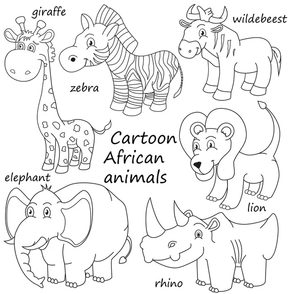 Tecknade kontur afrikanska djur — Stock vektor