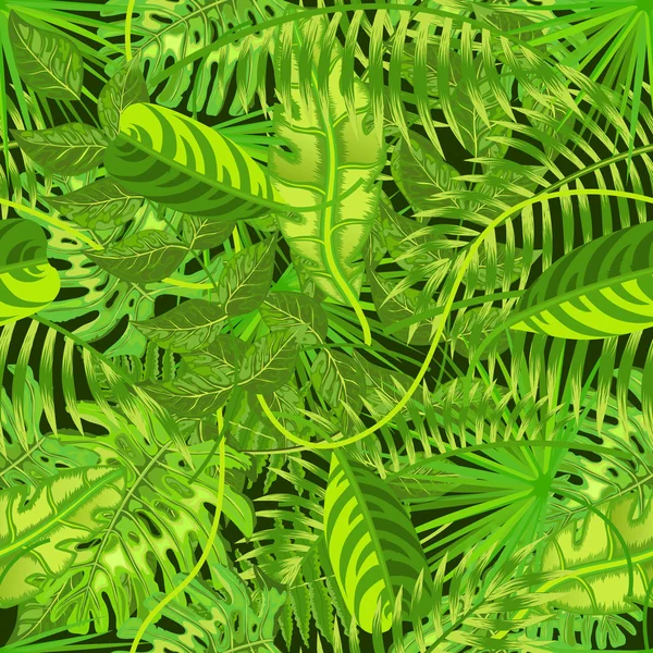 Padrão sem costura com ilustração de vetor de folhas tropicais exóticas —  Vetores de Stock